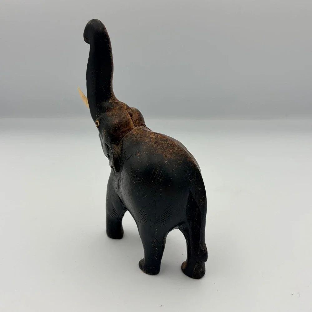 Hand Carved Wooden Elephant Figurine Trunk Up Lucky Charm‎ Decor